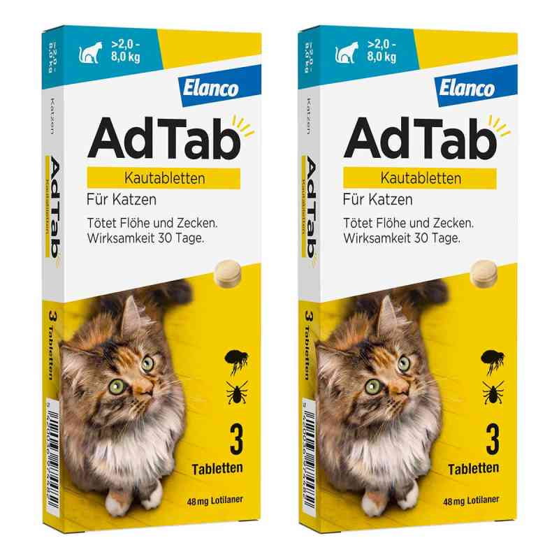 AdTab 48 Mg Kautabletten für Katzen >2-8 Kg 2x3 stk von Elanco Deutschland GmbH PZN 08102630