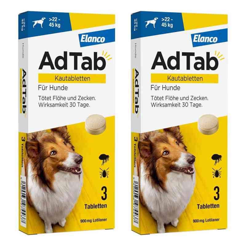 AdTab 900 Mg Kautabletten für Hunde >22-45 Kg 2x3 stk von Elanco Deutschland GmbH PZN 08102632