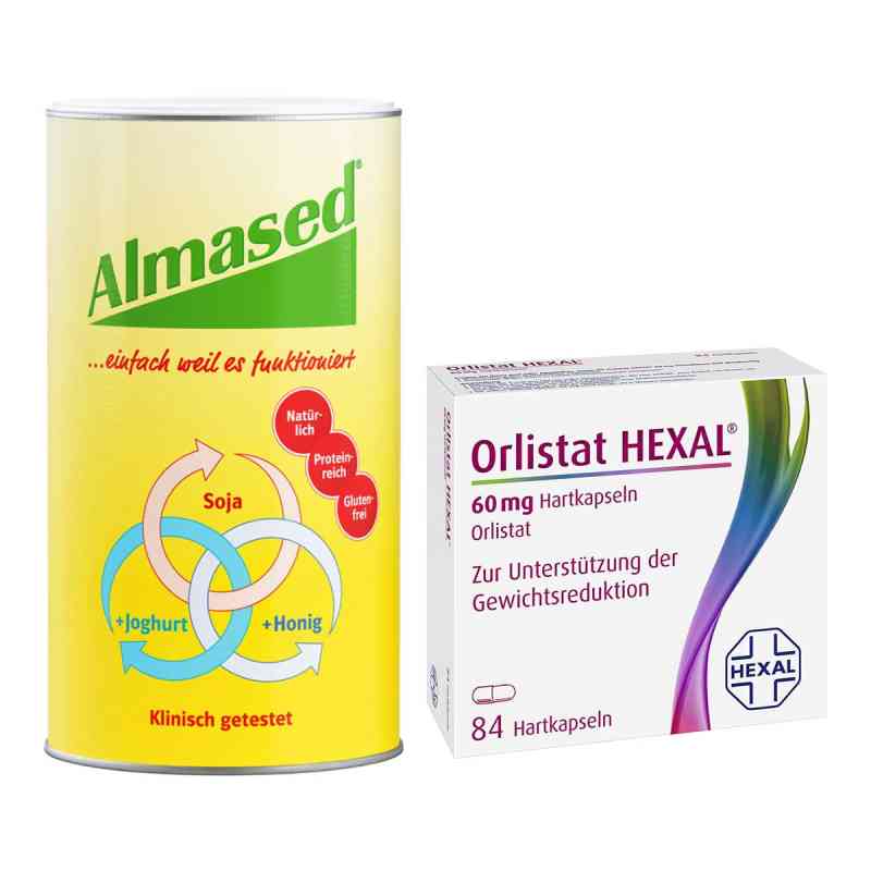 Almased Vital-Pflanzen-Eiweisskost + Orlistat Hexal 60mg 1 Set von  PZN 08105160