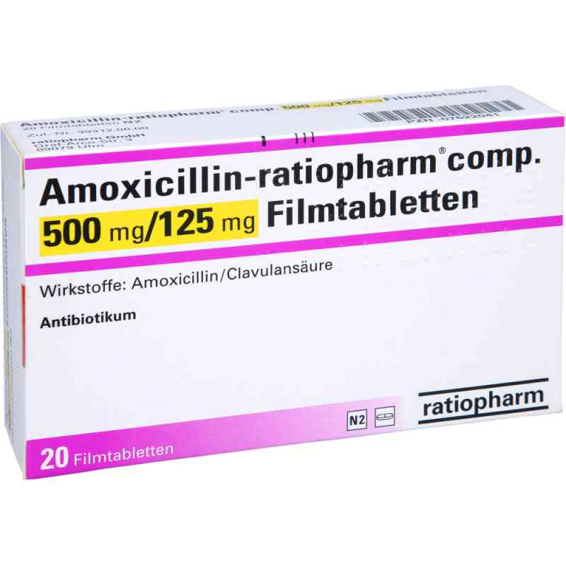 Amoxicillin-ratiopharm compositus 500mg/125mg 20 stk von ratiopharm GmbH PZN 07622041