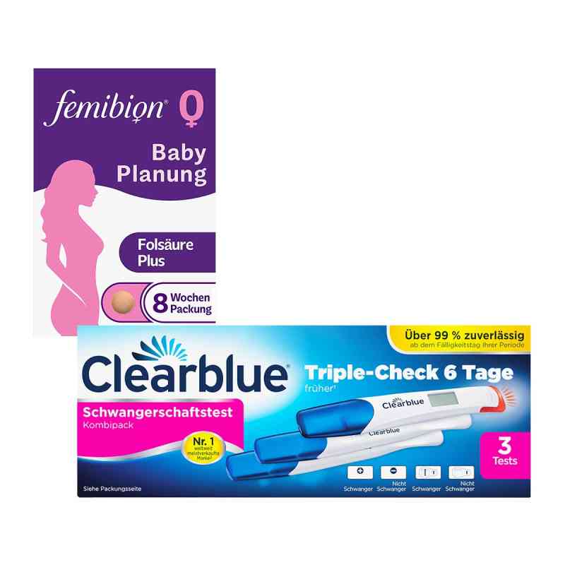 Clearblue Schwangerschaftstest Triplecheck + Femibion 0 Babyplan 2 Pck von WICK Pharma - Zweigniederlassung der Procter & Gam PZN 08101419