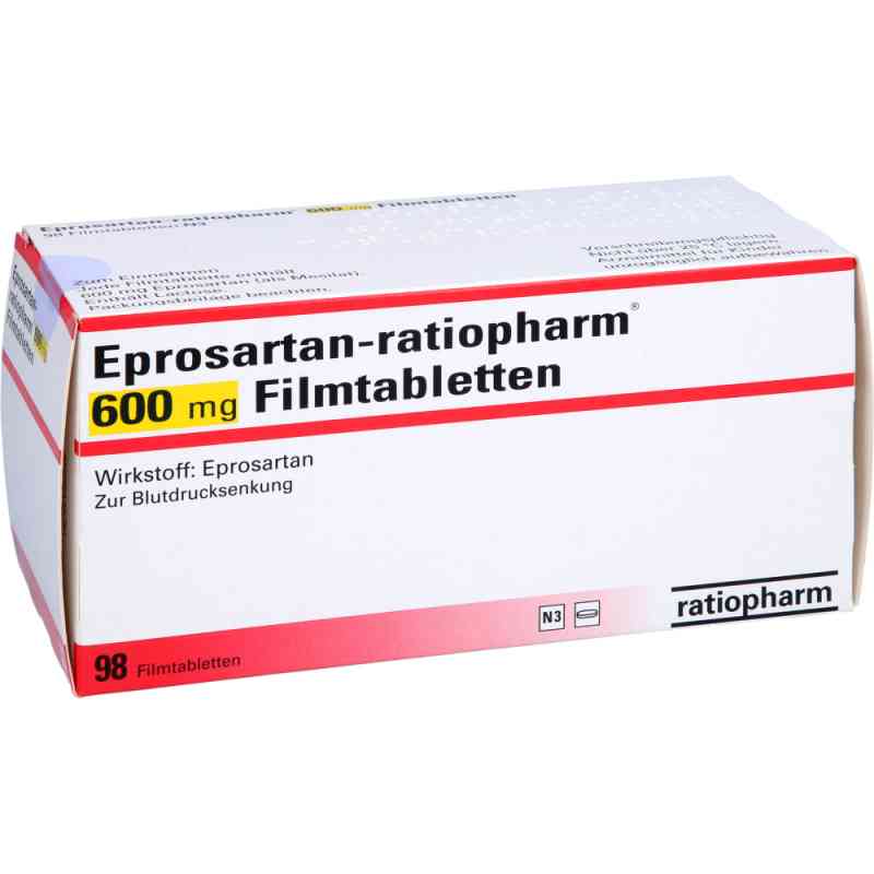 Eprosartan-ratiopharm 600 mg Filmtabletten 98 stk von ratiopharm GmbH PZN 03574612