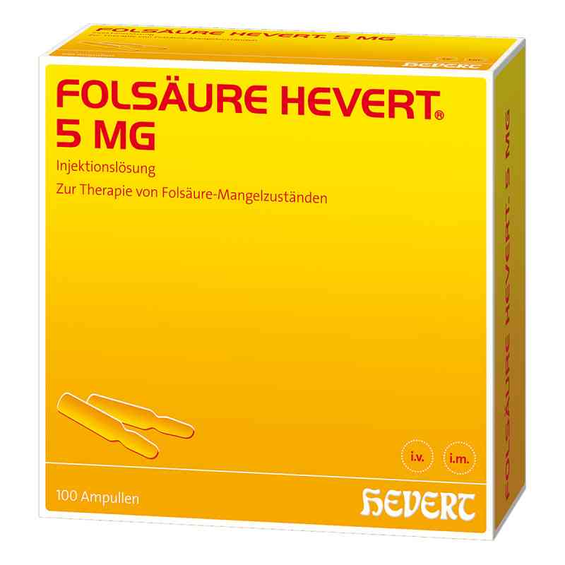 Folsäure Hevert 5 mg Ampullen 100 stk von Hevert-Arzneimittel GmbH & Co. K PZN 04375458