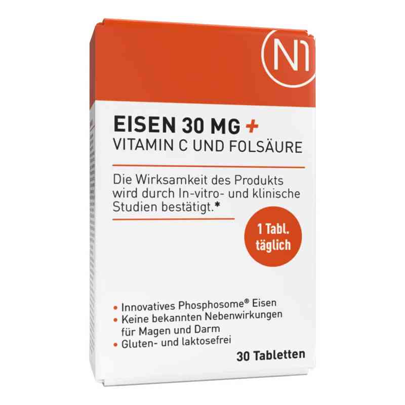 N1 Eisen 30mg + Vitamin C & Folsäure Tabletten 30 stk von pharmedix GmbH PZN 19511387