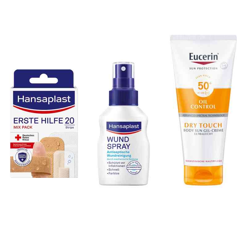 Reiseapotheke Hansaplast Erste Hilfe Pflaster Mix + Wundspray +  1 Pck von Beiersdorf AG PZN 08102730