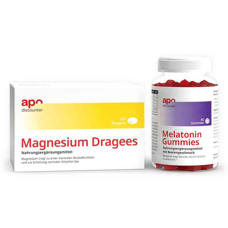Schlaf Sparset – Magnesium Dragees 40 mg + Melatonin Gummies  1 Set von  PZN 08107030