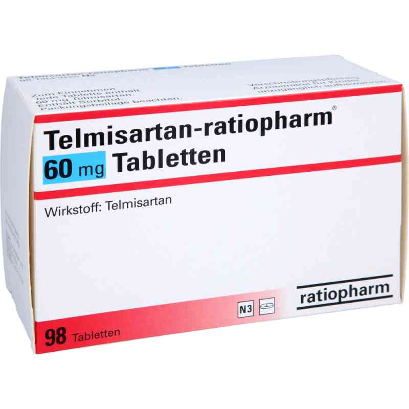 Telmisartan-ratiopharm 60mg 98 stk von ratiopharm GmbH PZN 02718061