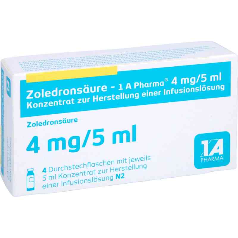 Zoledronsäure-1a Pharma 4 mg/5 ml Konz.z.h.inf.l. 4 stk von 1 A Pharma GmbH PZN 10303776