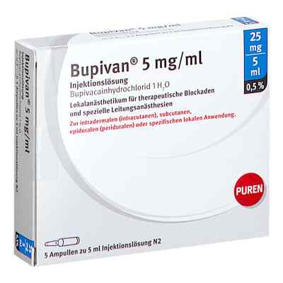 Bupivan 0,5% 5 mg/ml iniecto l.25mg/5ml Glasampulle 5X5 ml von PUREN Pharma GmbH & Co. KG PZN 12675950