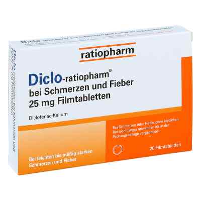 Diclo-ratiopharm bei Schmerzen und Fieber 25 mg Filmtabletten 20 stk von ratiopharm GmbH PZN 14170042