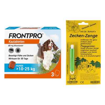 Frontpro Kautabletten >10-25 kg 3stk + Zeckenzange 1stk 1 Pck von  PZN 08102617