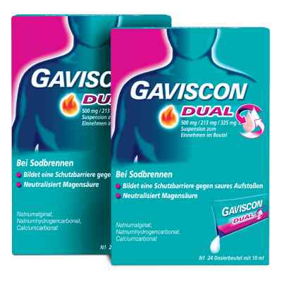 GAVISCON Dual 500 mg, 213 mg, 325 mg Suspension Dosierbeutel 2x24x10 ml von Reckitt Benckiser Deutschland Gm PZN 08100155