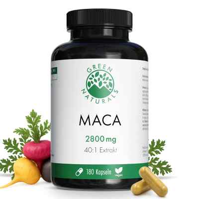 Green Naturals® Maca 2800 mg hochdosiert 40:1 Kapseln vegan 180 stk von Heilpflanzenwohl GmbH PZN 19973892