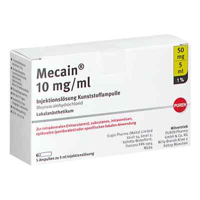 Mecain 1% 10 mg/ml iniecto l.50mg/5ml Luer-lock Ampullen 5X5 ml von PUREN Pharma GmbH & Co. KG PZN 11356220