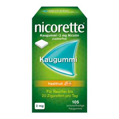 Nicorette Kaugummi 2 mg freshfruit 105 stk von Johnson & Johnson GmbH (OTC) PZN 01639595